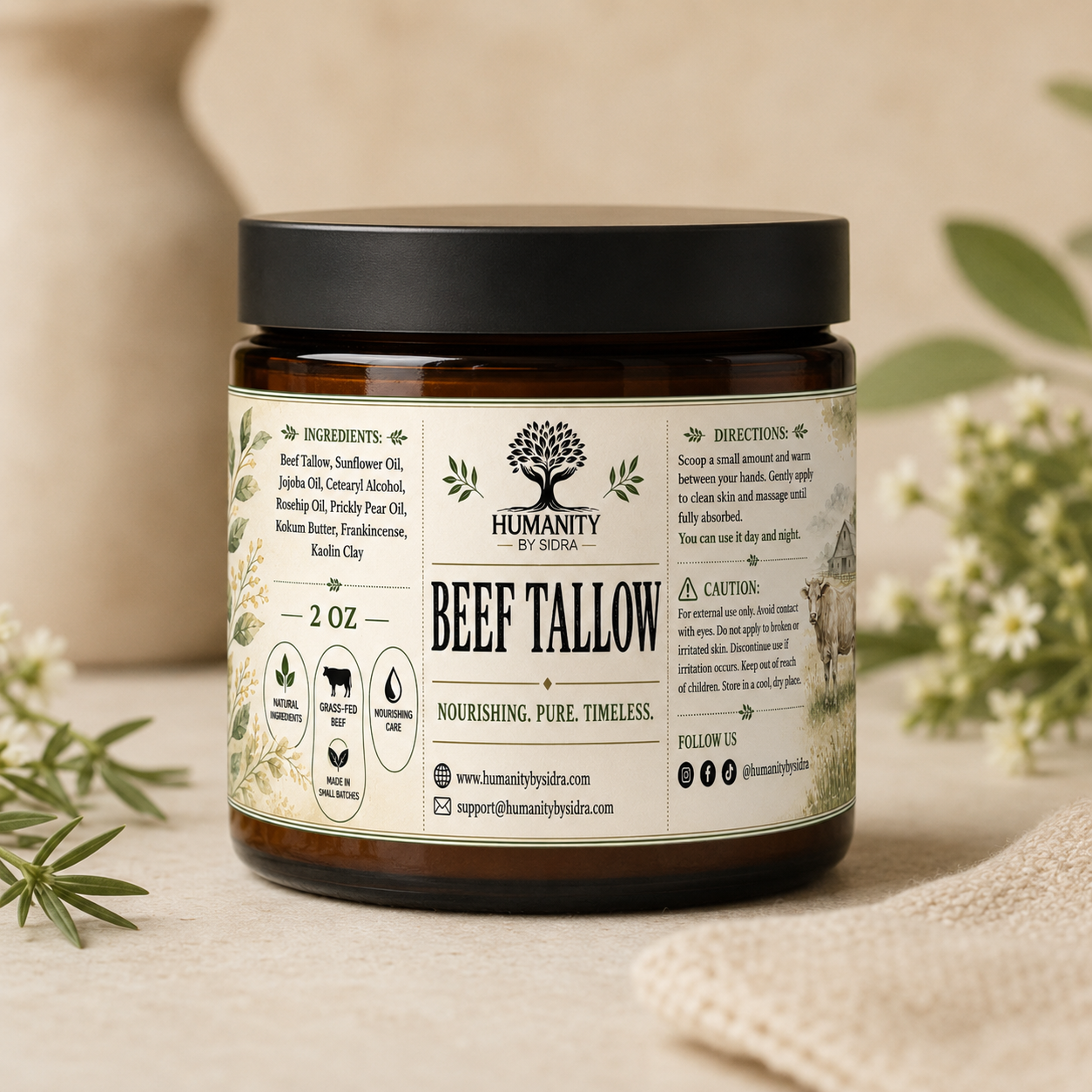 2 oz Halal Beef Tallow - 100% Grass Fed Beef Tallow